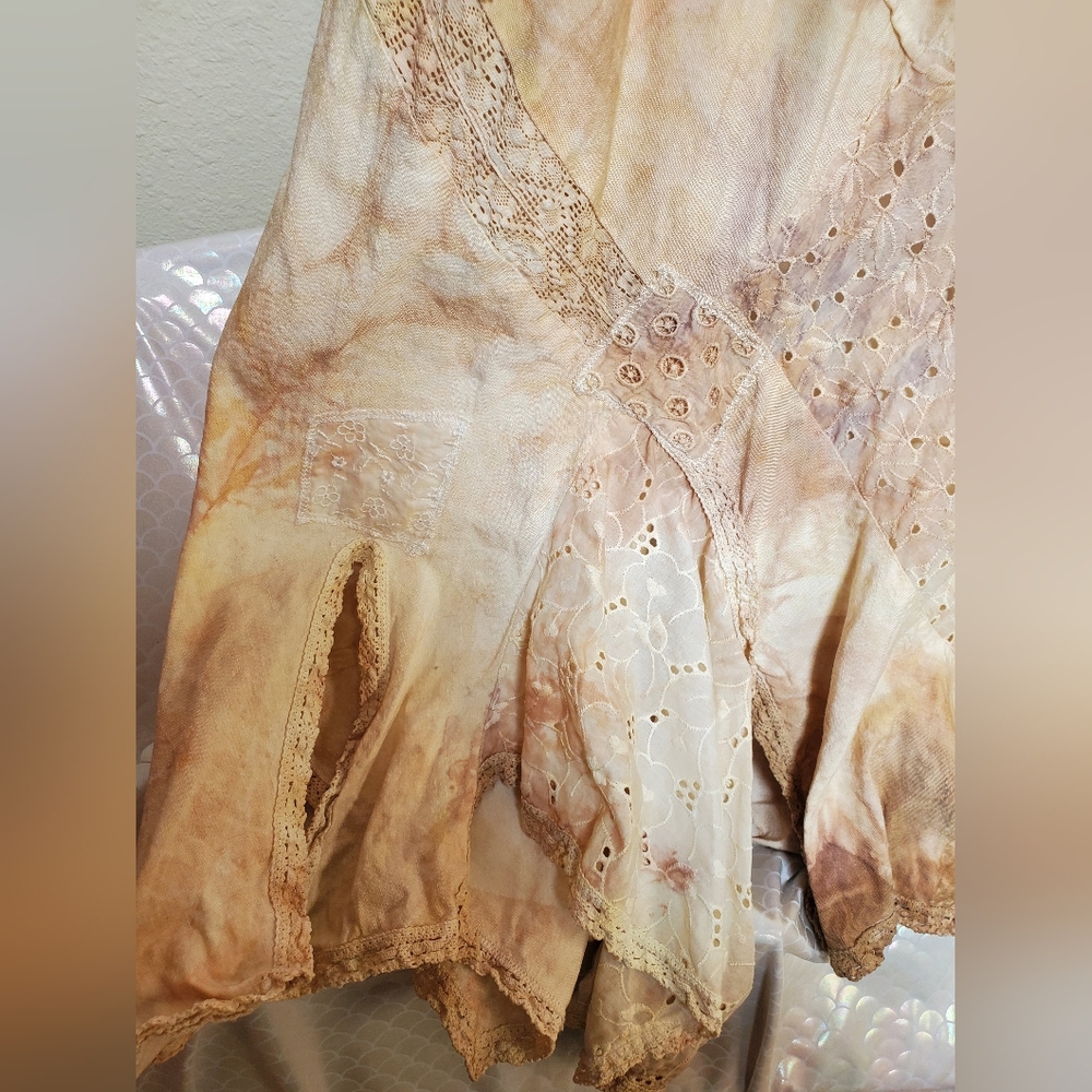 Tea Dyed Process On Vintage Coldwater Creek Linen And Lace Dress W24 - Picture 4 of 11